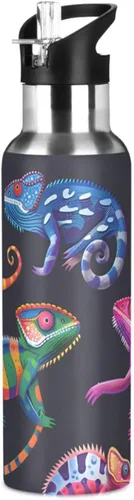 Vista 33 de Botella de Agua de Lobo Tazas de Lobo Botella de Agua Galaxia para Niños Niñas con Tapa de Pajita Lobos Aislada Acero Inoxidable Frasco de Agua a007