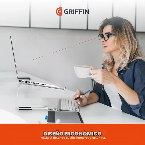 Vista 4 de Griffin Soporte elevador para laptop, elevador ergonómico para computadora y soporte para laptop hecho de aluminio cepillado resistente, soporta