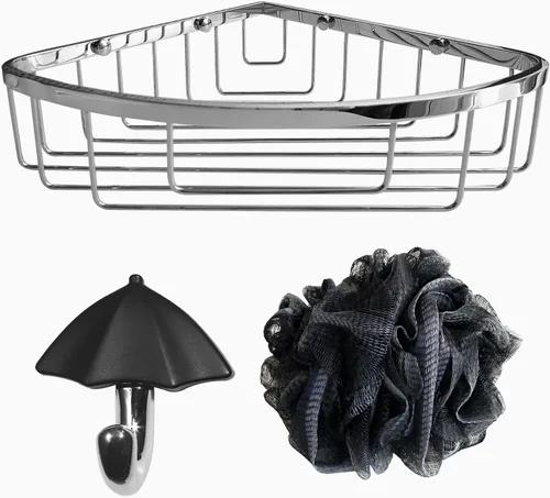 Vista 10 de Estante de ducha de acero inoxidable para montaje en pared, gancho individual y toallita de baño, impermeable, duradero, estante de ducha de esquina