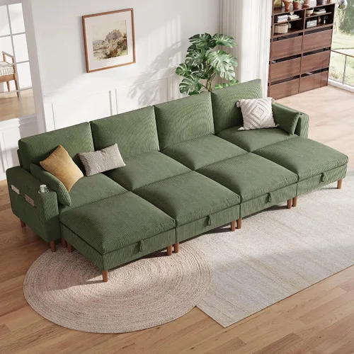 Vista 10 de LINSY HOME Sofá modular modular de 110 pulgadas con almacenamiento, sofá nube de 3 asientos con 1 otomana móvil y 2 almohadas, sofás seccionales