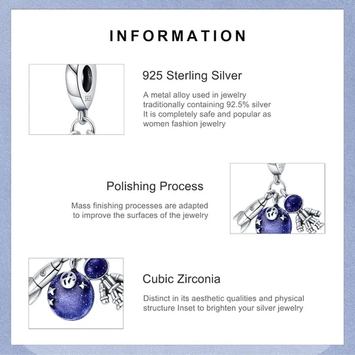 Vista 3 de RMMY Charm 925 Sterling Silver Pendant Dangle Beads Travel Ocean for European Bracelets and Necklaces,Chriatmas mother's Day Birthday Jewelry Gifts