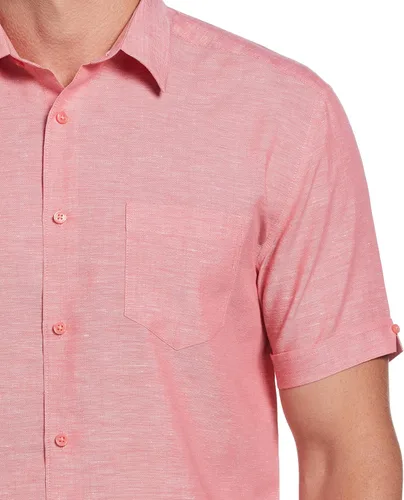 Vista 4 de Cubavera Camisa abotonada de manga corta con un bolsillo de mezcla de lino para hombre Travel Select