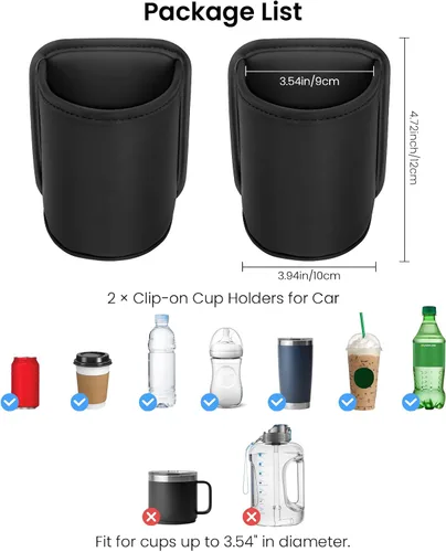 Vista 7 de Paquete de 2 portavasos con clip para la puerta del automóvil, organizador de asiento automotriz para bebidas extra, soporte para café, cuero