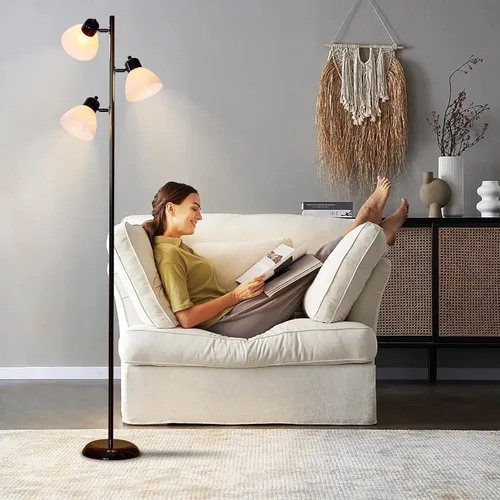 Vista 7 de Lámpara de pie moderna estilo árbol para sala de estar y dormitorio, lámpara de pie alta con 3 cabezales ajustables y giratorios para oficina
