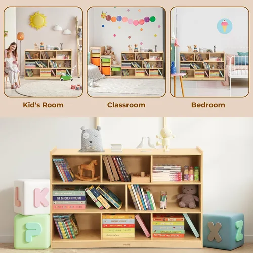 Vista 6 de Bateso Organizador de almacenamiento de juguetes para habitación de niños, estantería de madera para niños, para aula, organizador de almacenamiento
