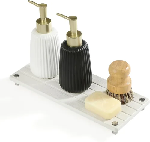 Vista 20 de Organizador de Fregadero de Cocina, Bandeja de Piedra Absorbente de Agua para Fregadero, Bandeja de Encimera de Baño de Diatomita, Protector