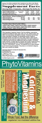 Vista 2 de PhytoVitamins - Cápsulas vegetarianas orgánicas de alimentos integrales de calcio y magnesio, 120