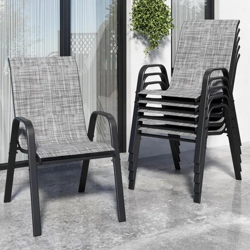 Vista 17 de Sillas de patio, sillas de comedor apilables para todo tipo de clima, tela de textileno y marco de metal, juego de sillas para exteriores para patio