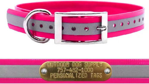 Vista 14 de Outdoor Dog Supply Collar de perro con anillo en D impermeable reflectante resistente de 1 pulgada para perros medianos y grandes con placa