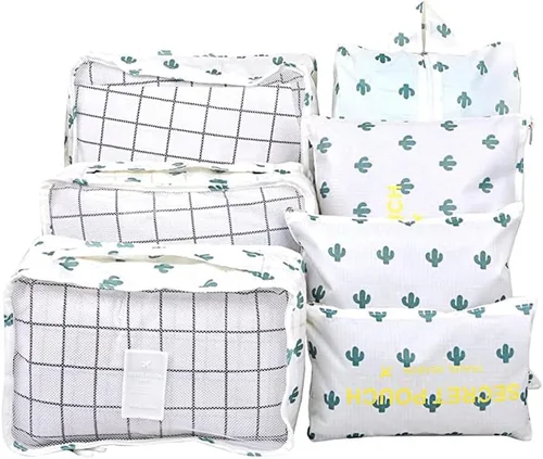 Vista 6 de Fxkoolr Juego de 7 cubos de equipaje de viaje para bolsas y maletas con bolsa de lavandería y bolsa para zapatos, cactus