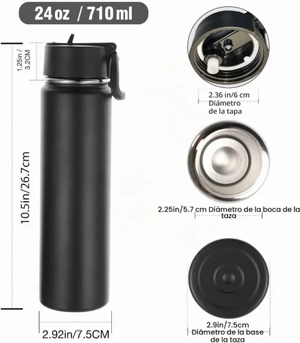 Vista 2 de Volhoply Botella de agua aislada de 24 onzas con tapa con popote, botellas deportivas de boca ancha de acero inoxidable con asa, tazas de vacío