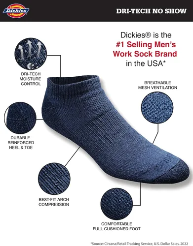 Vista 2 de Dickies Men's Dri-tech Moisture Control No Show Socks (6 & 12 Pairs)