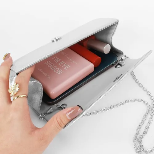 Vista 5 de Bolsos de noche de satén para mujer, monederos de diamantes de imitación, bolso formal con cadena de hombro
