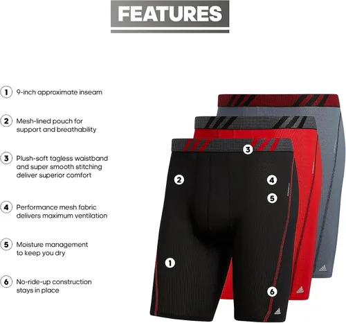 Vista 2 de adidas Calzoncillos tipo bóxer largos de malla deportiva para hombre (paquete de 3)