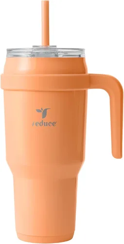 Vista 13 de REDUCE Vaso de acero inoxidable de 24 onzas con asa, con aislamiento al vacío de doble pared, tapa a prueba de sudor y popote reutilizable, mantiene