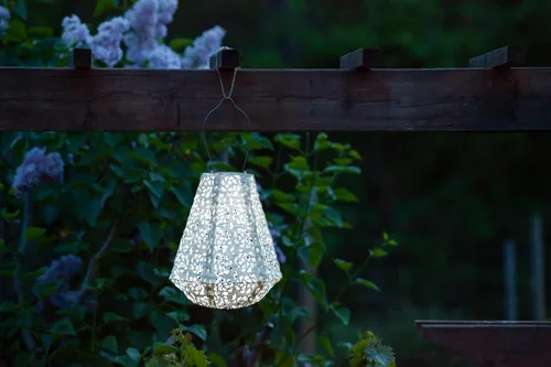 Vista 4 de Allsop Soji Stella - Linterna solar prisma, luz LED de 11 pulgadas para exteriores, hecha a mano con tela resistente a la intemperie, accesorios