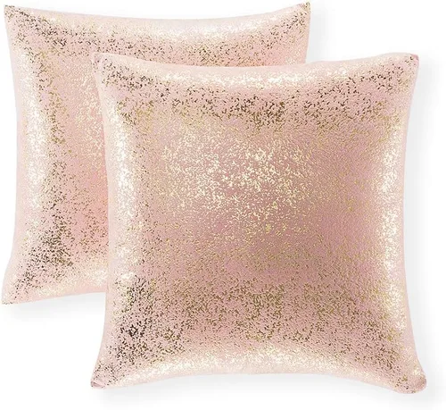Vista 68 de Xinrjojo Juego de 2 almohadas brillantes en negro y dorado, almohadas suaves y brillantes decorativas, juego de fundas de almohada cuadradas negras