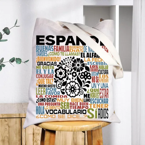 Vista 5 de Bolsa de lona en español Regalo para profesor de español, regalo en español, bolsa de hombro para mamá española