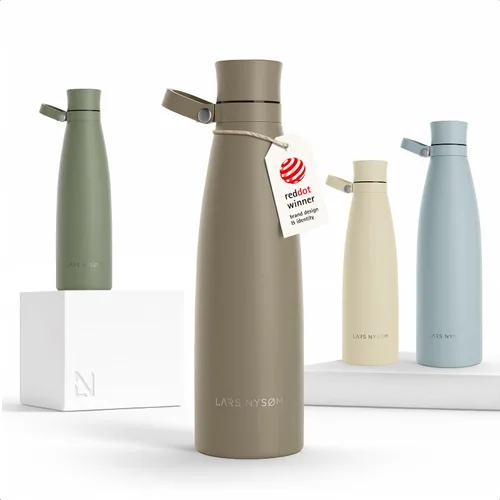 Vista 23 de LARS NYSØM Botella de agua aislada de acero inoxidable de 25 onzas, 34 onzas, frasco térmico aislado para bebidas calientes y frías, botella a Beige