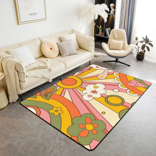 Vista 12 de Groovy Flower Power - Alfombra de 3 x 5 pulgadas, bonita alfombra floral bohemia 60S 70S, alfombra hippie para niños, niñas, adolescentes y mujeres