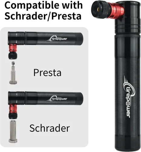 Vista 3 de Mini bomba de bicicleta - Bomba de bicicleta Presta & Schrader - Bomba de neumáticos de 90 PSI para carretera y MTB - Bomba portátil para neumáticos
