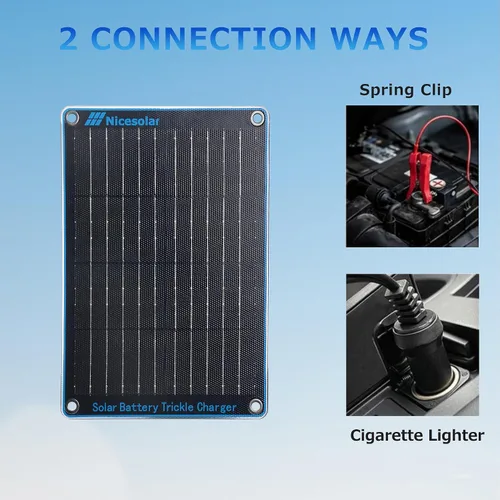 Vista 7 de Nicesolar Panel Solar de 10W 12V Cargador de Goteo y Mantenedor de Batería de Automóvil con Enchufe de Encendedor de Cigarrillos y Pinza de Caimán