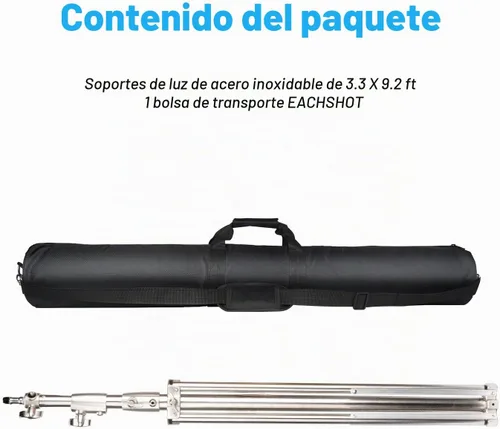 Vista 7 de EACHSHOT Soporte de luz resistente de 9.2 ft con bolsa de transporte, acero inoxidable con soporte de luz adaptador de 1/4 a 3/8 pulgadas para Godox