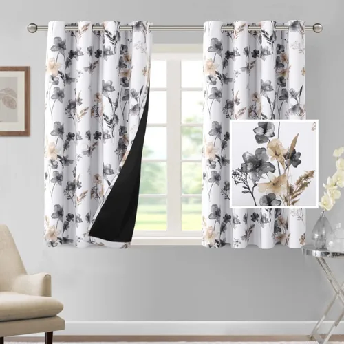 Vista 16 de H.VERSAILTEX - Cortinas 100% blackout con estampado floral de cattleyas, 45 pulgadas de largo, juego de 2 paneles térmicos con forro negro, a prueba