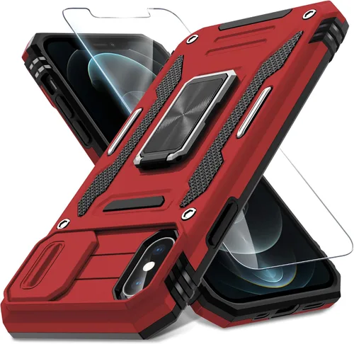 Vista 255 de DEERLAMN Funda para iPhone Xs Max con funda deslizante para cámara + protector de pantalla, soporte giratorio de anillo de grado militar a prueba