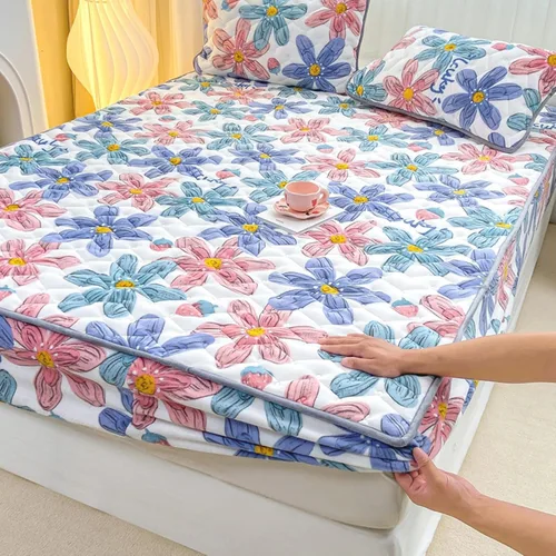 Vista 39 de Juego de sábanas bajeras extra largas tamaño King de 3 piezas con 2 fundas de almohada, forro polar de leche, suave para arrugas y antidecoloración
