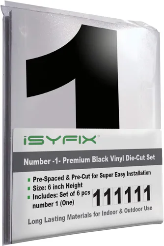 Vista 25 de iSYFIX Calcomanías de vinilo negro con el número 7 (siete), paquete de 6 calcomanías autoadhesivas de 7 pulgadas, calcomanías troqueladas y Negro