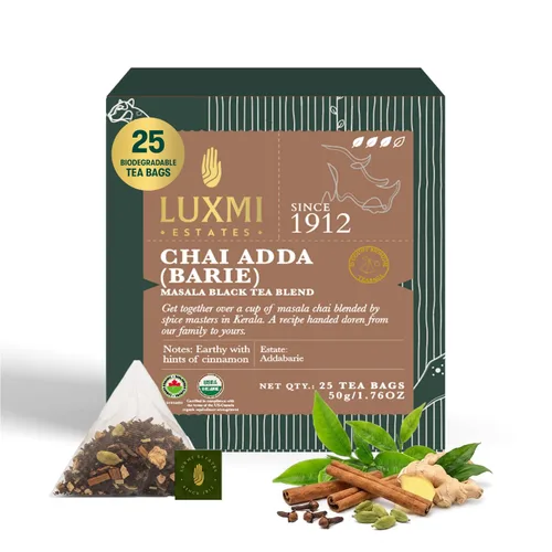 Vista 13 de Luxmi Estates Assam Gold Chai 100 gm Colección Signature India Té CTC Colección de té negro Antioxidantes Té Assam Valley Cardamomo