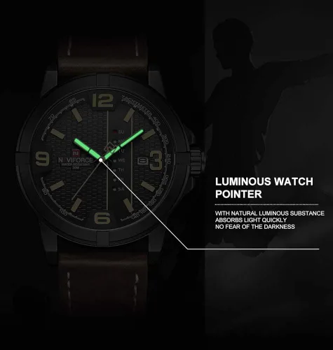 Vista 6 de NAVIFORCE Date Quartz Men Casual Militar Sports Japón Movimiento de cuarzo de cuero genuino Relojes de pulsera (amarillo)