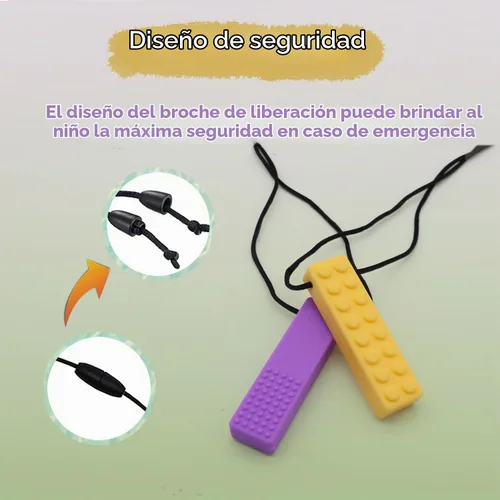 Vista 6 de Collares masticables para niños sensoriales, 5 piezas de bloques de construcción de silicona masticable collar para niños y niñas con autismo