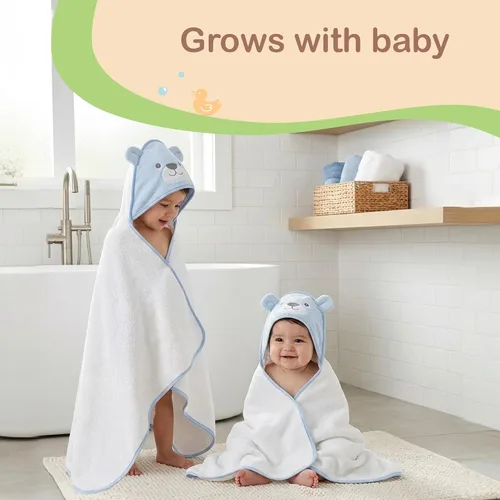 Vista 6 de Mother's Choice - Toallas de bebé 100% algodón orgánico con diseño de oso azul, certificado Oeko-TEX, hipoalergénicas, ultra absorbentes, toalla