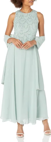 Vista 25 de J Kara Vestido largo sin mangas con cuentas y bufanda para mujer, talla grande