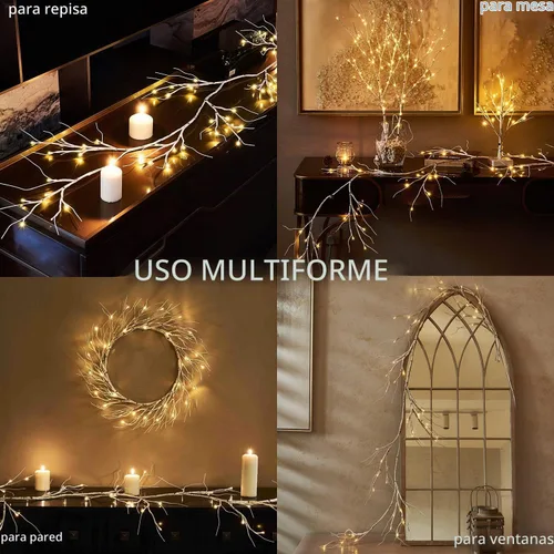 Vista 6 de Fudios Guirnalda de Abedul Iluminada con Temporizador 48 Luces LED de Hadas 6 pies Funciona con Baterías para Decoración de Repisa, Guirnalda