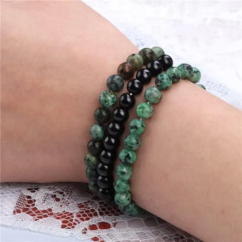 Vista 3 de Caiyao 3 pulseras de cuentas de piedras semipreciosas naturales de 0.315 pulgadas para mujeres y hombres, pulsera de piedra de Reiki de cristal