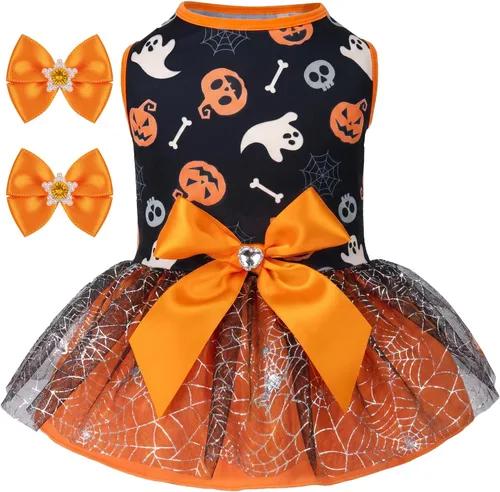 Vista 14 de cyeollo - Vestido de San Valentín para perro, traje de tul con estampado de corazón, con clip de lazo, talla XS Soft Breathable Fabric