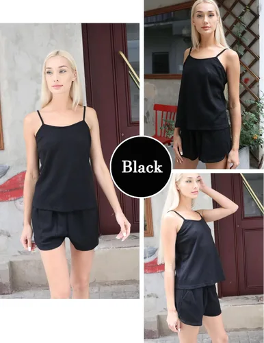 Vista 4 de Ekouaer Pijamas para mujer, de punto gofre, conjuntos de ropa de descanso, camisola y pantalones cortos, tallas S-XXL