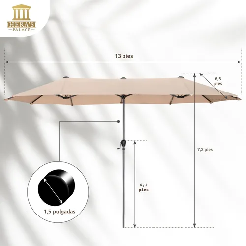 Vista 5 de HERA'S PALACE - Sombrilla de patio rectangular de 13 pies, sombrilla grande para exteriores con manivela, sombrilla de mesa para patio con potente