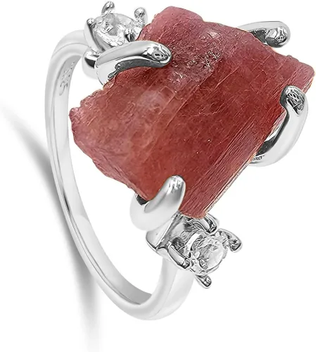Vista 6 de Anillo de cristal crudo real con piedra natal, plata de ley, oro blanco, regalo de joyería para ella, regalo de Navidad, Día de la Madre