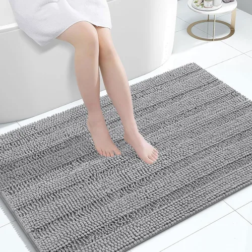 Vista 143 de Grandaily Alfombras de baño de felpilla a rayas de 24 x 16 pulgadas, extra gruesas y suaves, absorbentes, parte trasera de goma, alfombra de ducha