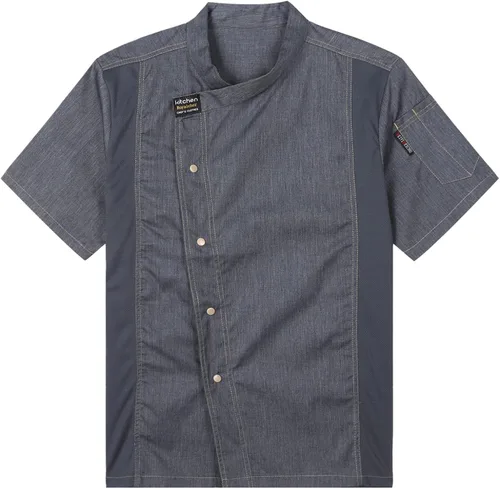 Vista 3 de Hularka Chaqueta de chef unisex clásica de manga corta para restaurante, cocina, uniforme de cocina