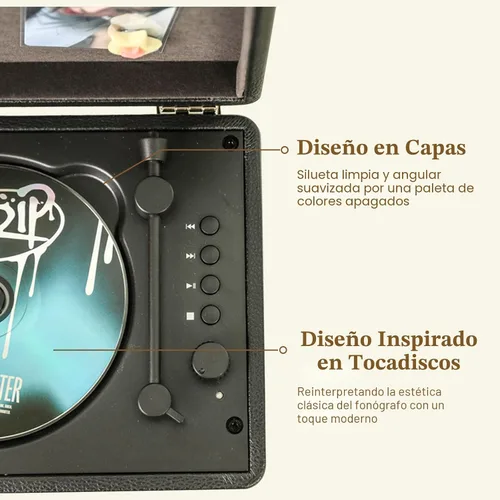Vista 4 de Reproductor de CD portátil con Bluetooth 5.2, batería recargable y altavoces integrados, diseño de maleta retro de alta fidelidad para decoración