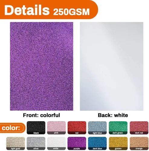 Vista 3 de Sukh 20 piezas de papel de cartulina con purpurina, papel de cartulina con purpurina A4, grueso, para manualidades, Halloween, Navidad, San