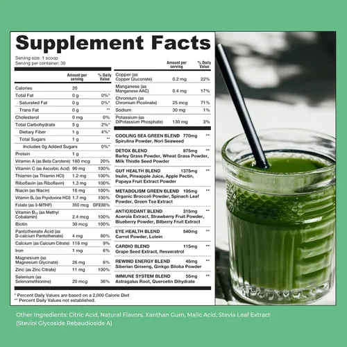 Vista 2 de Polvo Super Greens de mejor sabor con más de 40 superalimentos – Delicioso polvo verde diario con vitamina B12, zinc, vitamina C, magnesio y calcio