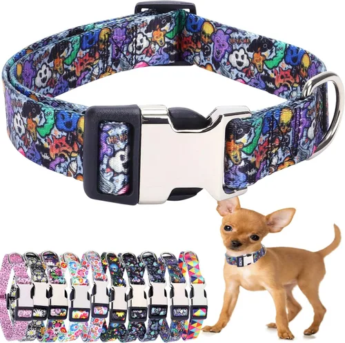 Vista 19 de Collares para perros pequeños, con patrón de impresión 3D, de nailon suave, ajustables, para perros pequeños, medianos, grandes, hembra, niño 1