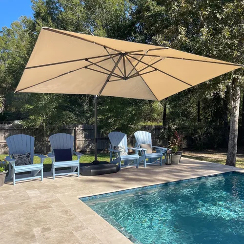 Vista 111 de PURPLE LEAF Sombrilla de patio de 8 pies para exteriores, sombrilla voladiza cuadrada de aluminio con rotación de 360 grados para jardín, terraza