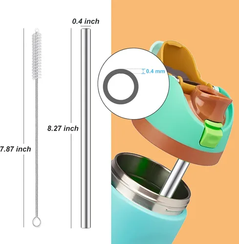 Vista 4 de 4 piezas de pajitas de acero inoxidable de repuesto compatibles con botella Owala 24 oz 32 oz, pajitas reutilizables con 2 cepillos de limpieza